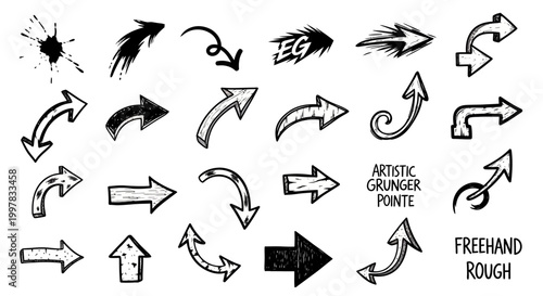 Elegant arrows set for business plan, presentation and education. Sign, Symbol, Hand drawn arrow paint brush design. grunge texture paint brush design.
