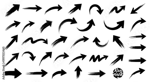 Elegant arrows set for business plan, presentation and education. Sign, Symbol, Hand drawn arrow paint brush design. grunge texture paint brush design.
