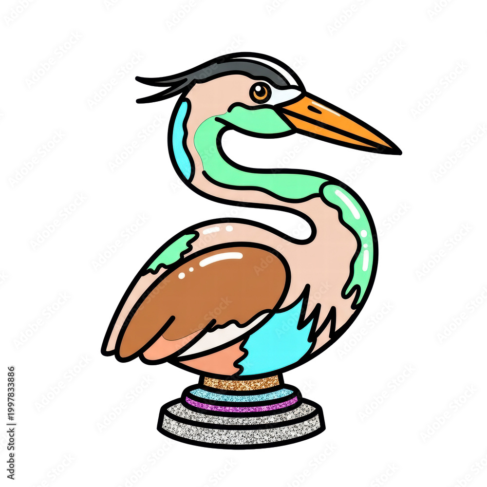 Naklejka premium Whimsical bird sculpture with pastel colors and glitter base