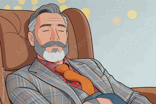 Stylish Mature Man Relaxing in Armchair