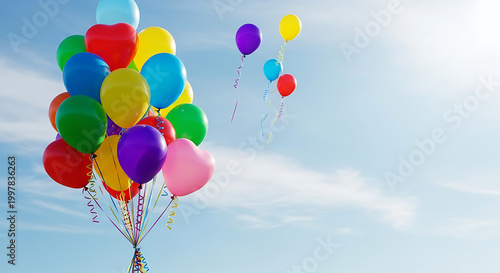 Photos Colorful balloons floating in the sky on transparent background high quality pro