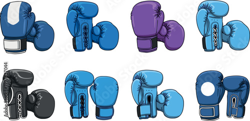 Boxing gloves collection with different colors for combat sport training sparring and fitness equipment vector illustration set