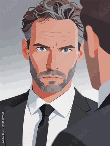 Illustrated Man in Formal Suit Looking Serious