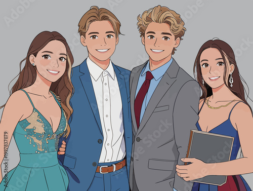 Group of young stylish people in formal attire