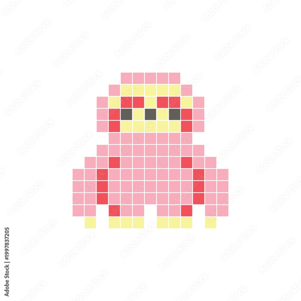 Fototapeta premium A flat pixel design made of geometric square color blocks on a clean icon layout. Pixel art sloth