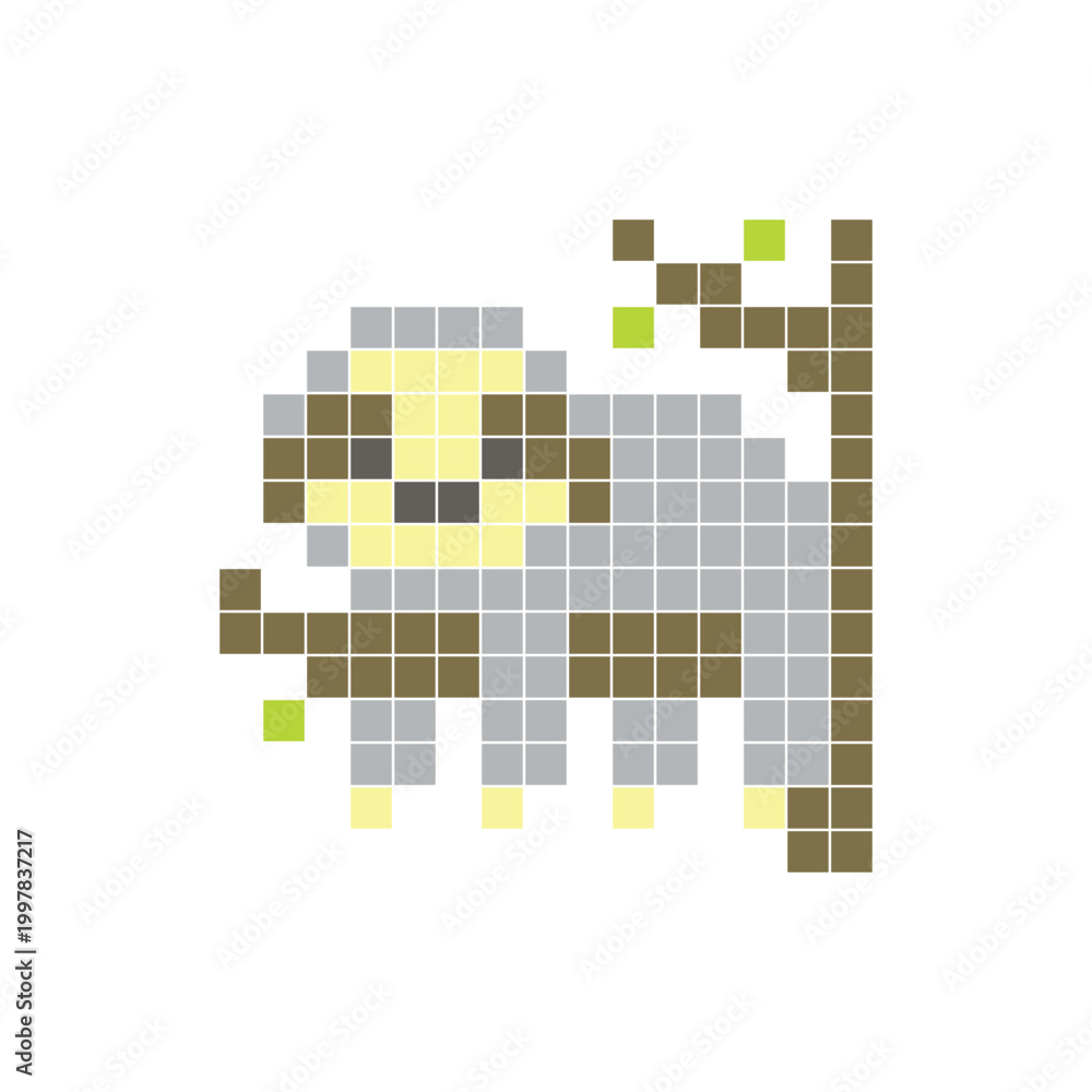 Fototapeta premium A flat pixel design made of geometric square color blocks on a clean icon layout. Pixel art sloth