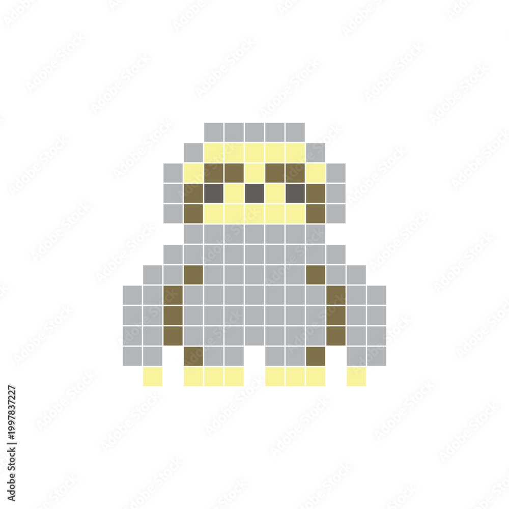 Fototapeta premium A flat pixel design made of geometric square color blocks on a clean icon layout. Pixel art sloth