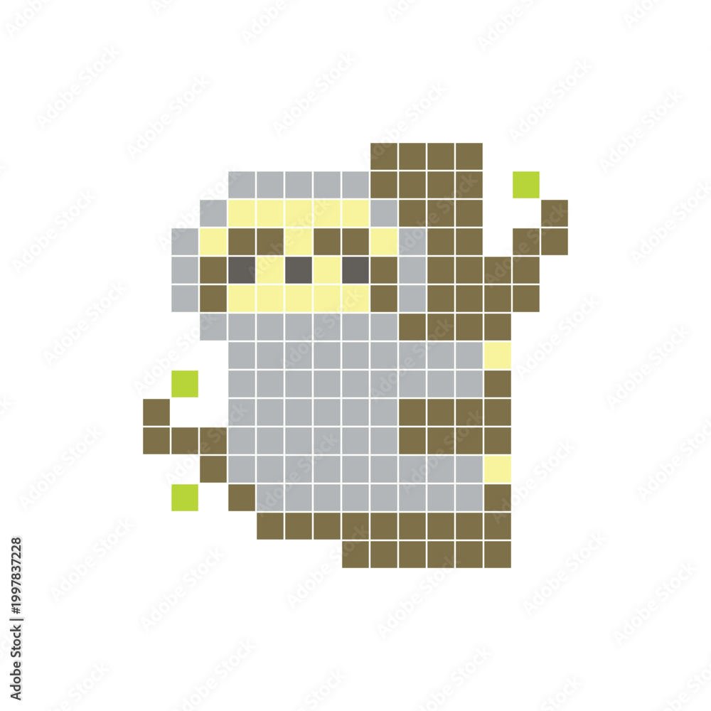 Fototapeta premium A flat pixel design made of geometric square color blocks on a clean icon layout. Pixel art sloth