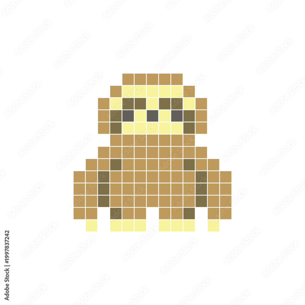 Fototapeta premium A flat pixel design made of geometric square color blocks on a clean icon layout. Pixel art sloth