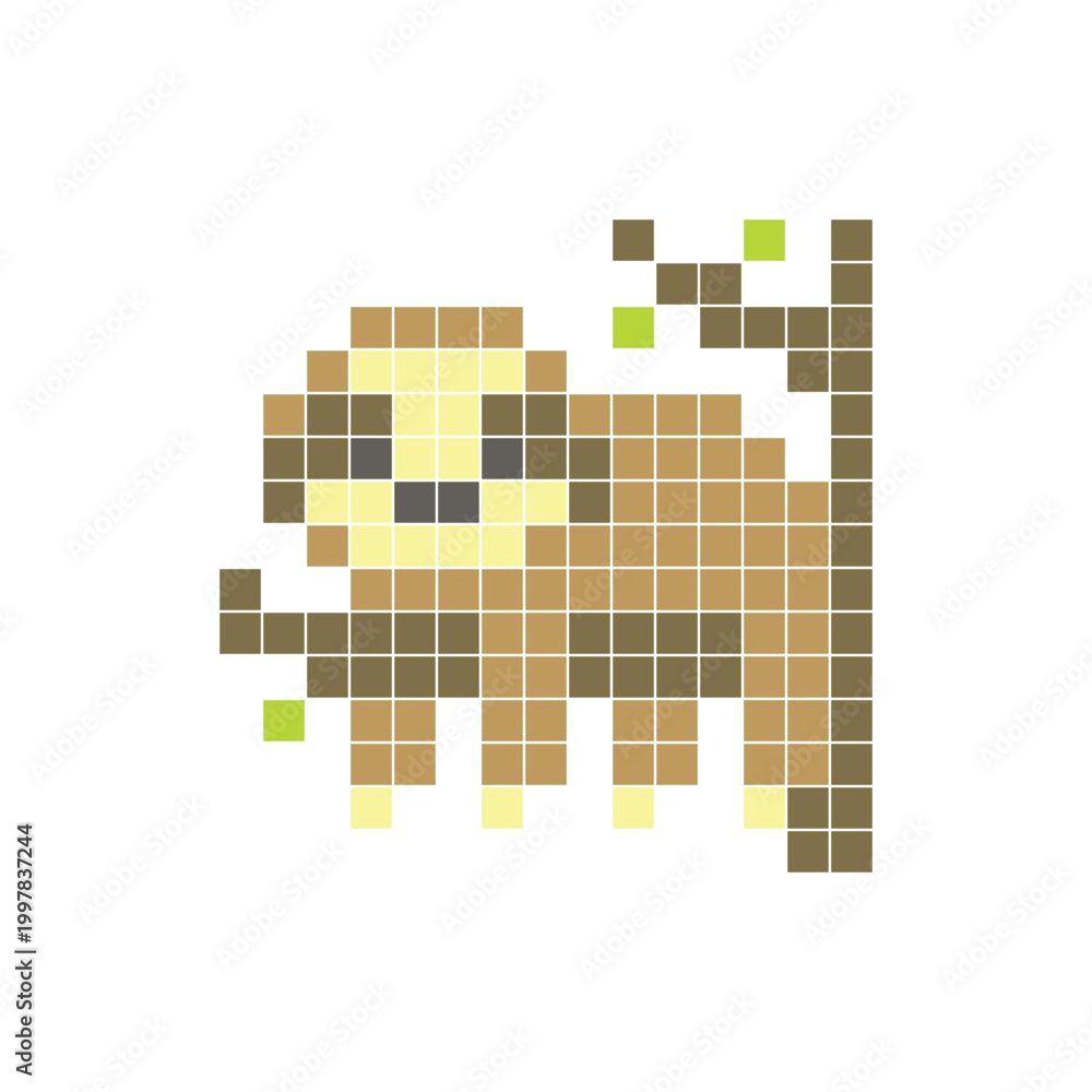 Fototapeta premium A flat pixel design made of geometric square color blocks on a clean icon layout. Pixel art sloth