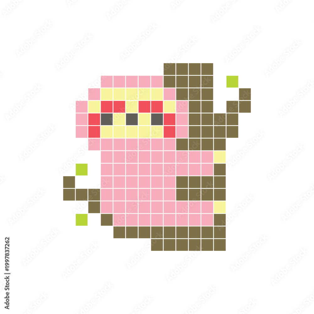 Fototapeta premium A flat pixel design made of geometric square color blocks on a clean icon layout. Pixel art sloth