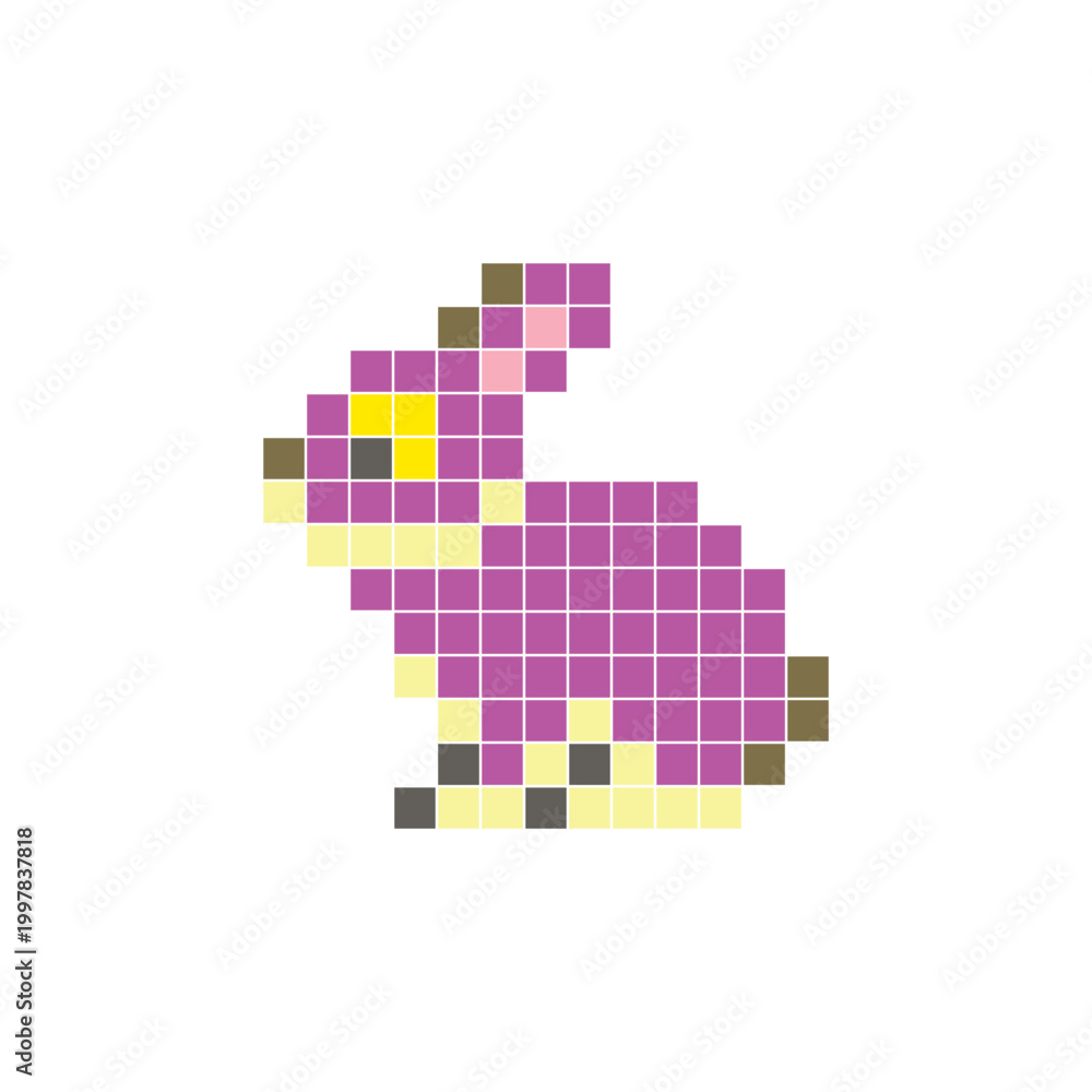 Fototapeta premium A flat pixel design made of geometric square color blocks on a clean icon layout. Pixel art rabbit