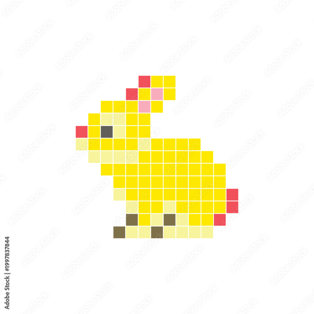 Obraz premium A flat pixel design made of geometric square color blocks on a clean icon layout. Pixel art rabbit