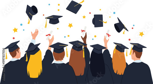 Graduates Celebrating With Hats.