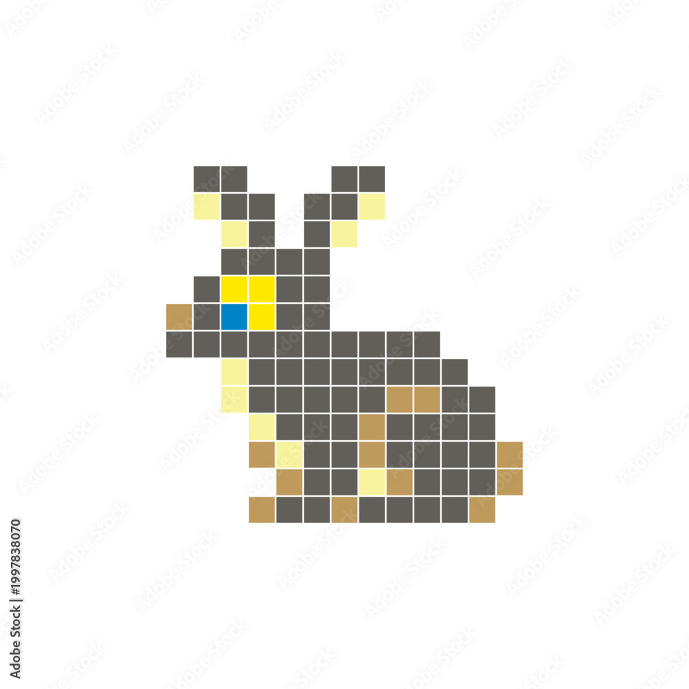 Fototapeta premium A flat pixel design made of geometric square color blocks on a clean icon layout. Pixel art rabbit