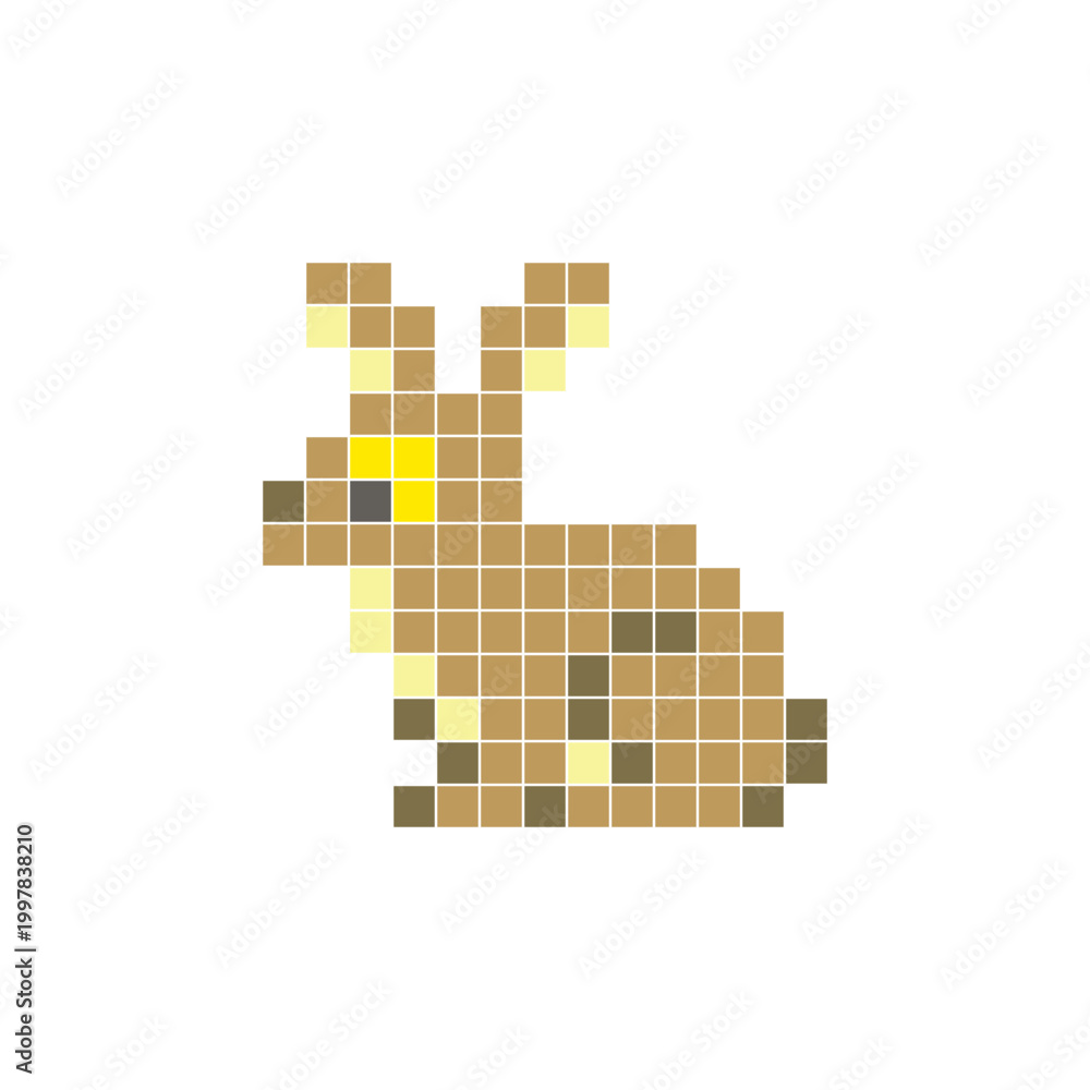 Fototapeta premium A flat pixel design made of geometric square color blocks on a clean icon layout. Pixel art rabbit