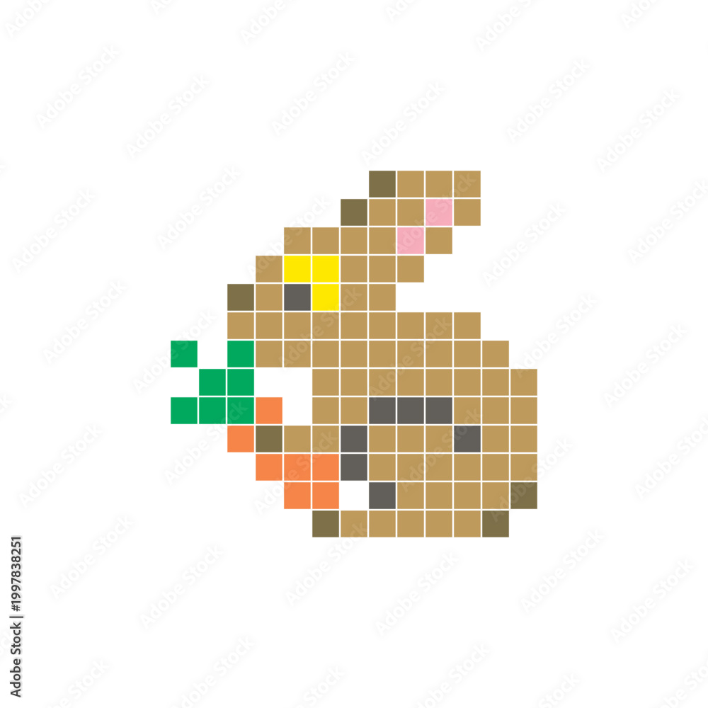 Fototapeta premium A flat pixel design made of geometric square color blocks on a clean icon layout. Pixel art rabbit