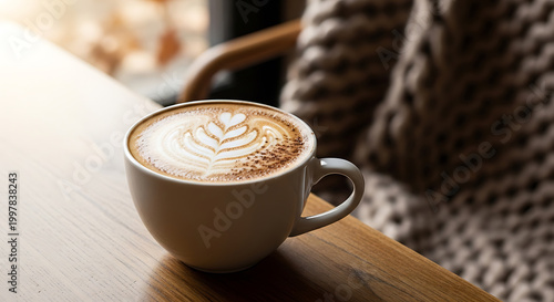 Tableau sur toile Cup of latte with latte art and cocoa powder on transparent background