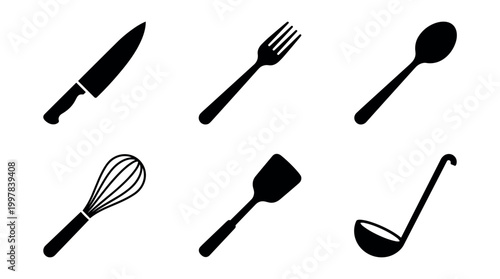 Cooking tools and utensils collection kitchen digital illustration minimalist design top view culinary essentials