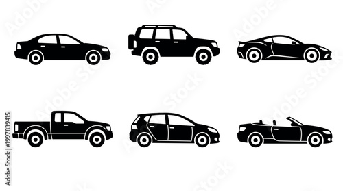Car types showcase sedans suvs sports cars trucks hatchbacks and convertibles in graphic design