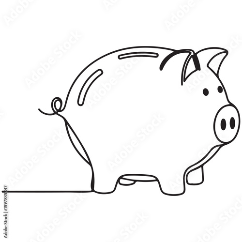 Minimalist piggy bank one line drawing vector illustration isolated on white background