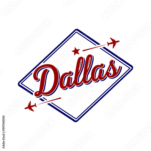 The logo features red airplanes flying around Dallas in a blue diamond shape.