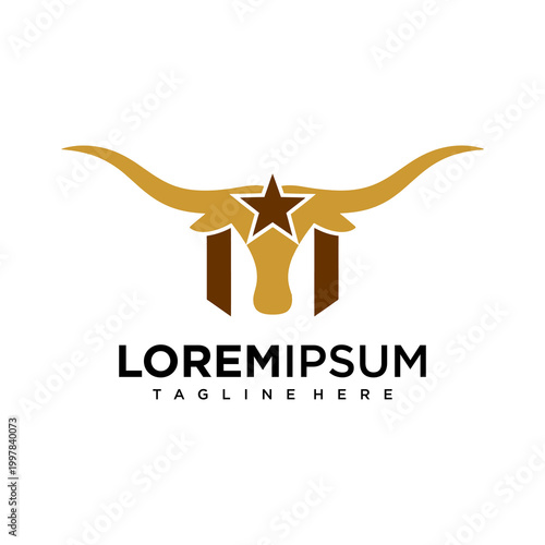 Golden longhorn bull illustration with star logo and text