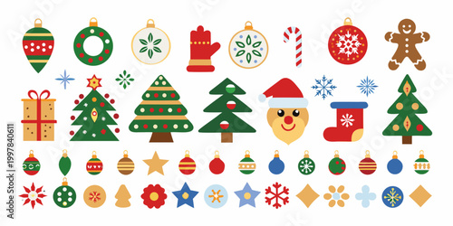 christmas ornaments and decorations flat vector illustration