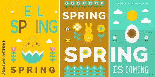 Spring banners with floral elements and seasonal greetings