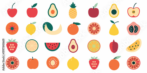 Colorful fruit illustrations a flat vector collection on a white background