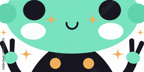 Cute alien character cheerful mint green illustration with sparkle effects