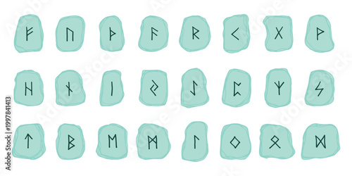 Set of hand drawn viking runes Rune stones with ancient norse alphabet characters engraved on them Scandinavian futhark germanic celtic Single element for design, print, web, decor