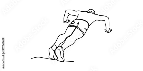Continuous line drawing of a muscular man doing pushups exercise Vector, illustration