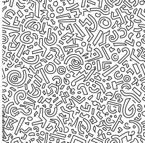 Seamless pattern of random abstract geometric shapes and lines with black and white abstract background modern pattern abstract geometric monochrome background contemporary repetitive
