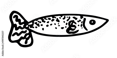 Hand drawn happy funny cute fish Adorable friendly kawaii tropical fish Underwater world sea life ocean Fishing seafood For design, kids print, kids books, nursery decor, coloring pages, logo