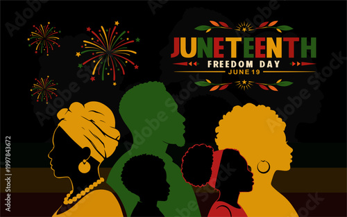 Juneteenth Freedom Day Illustration with African Heritage Colors and Community Silhouettes