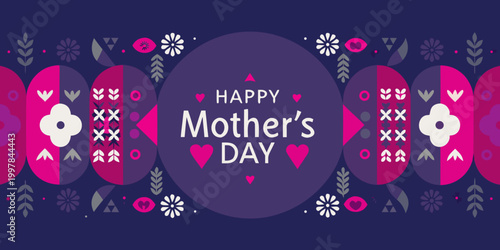 Happy Mother s Day greeting card with floral and geometric shapes