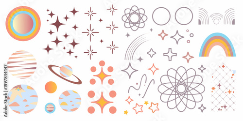 Celestial elements and astronomical shapes colorful vector illustration