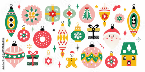 Festive christmas ornaments and decorations colorful vector illustration