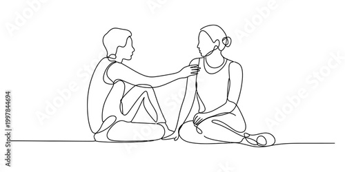 Continuous line drawing of a man and a woman sitting together and talking Vector, illustration