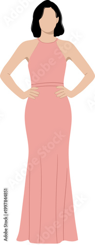 Elegant Woman In A Long Pink Gown