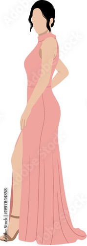 Flat Illustration Woman In Pink Gown