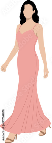Flat Illustration Woman In Pink Gown