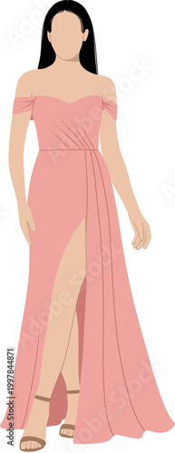 Minimalist Illustration Of Woman In Pink Gown