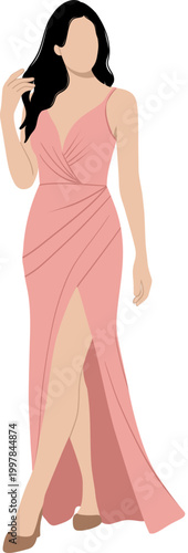 Flat Illustration Woman In Pink Gown