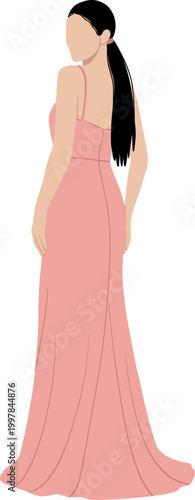 Minimalist Illustration Of Woman In Pink Gown
