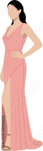 Elegant Woman Posing In A Pink Gown