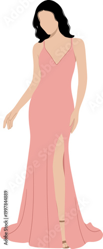 Elegant Woman In A Pink Evening Gown