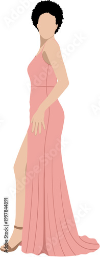Elegant Black Woman In Pink Gown