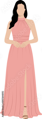 Elegant Woman In A Pink Halter Gown